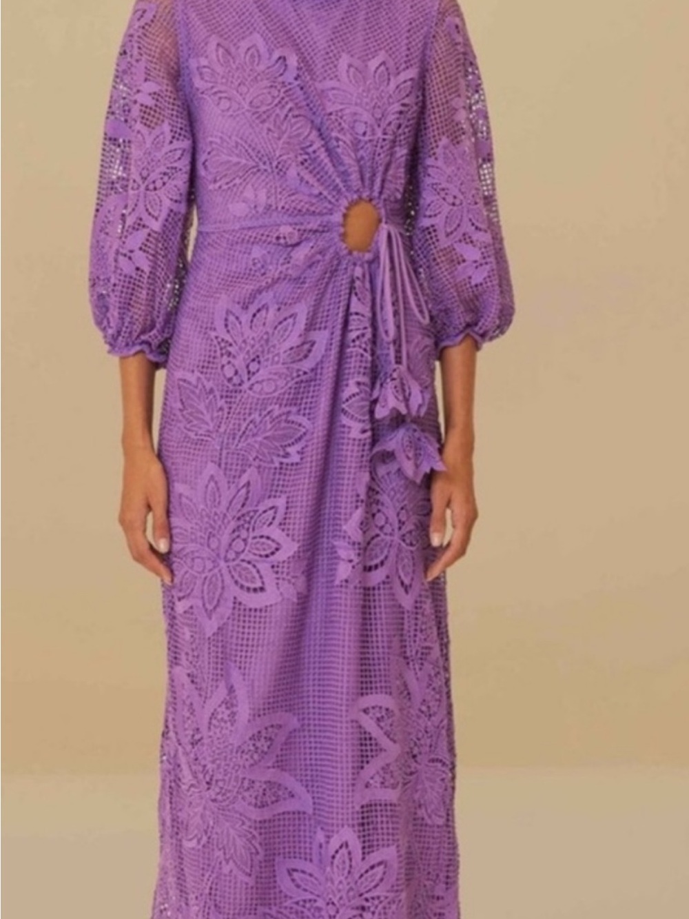 Farm Rio Lilac Lace Cutout Midi Dress NWT - Picture 2 of 3